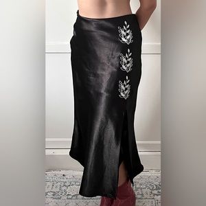 Embroidery Satin Maxi Skirt